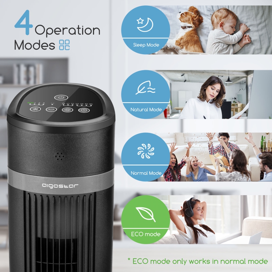Aigostar - Sloupový ventilátor 45W/230V černá + dálkové ovládání