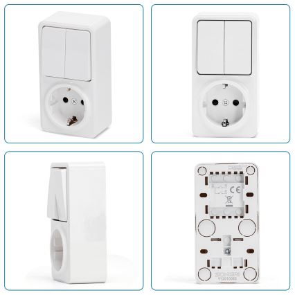 Aigostar - Spínač domovní 2P se zásuvkou 1x10A/250V SCHUKO