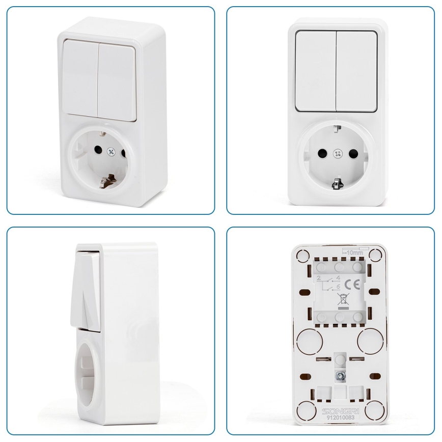 Aigostar - Spínač domovní 2P se zásuvkou 1x10A/250V SCHUKO