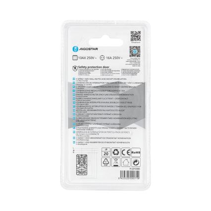 Aigostar - Spínač domovní 2P se zásuvkou 1x10A/250V SCHUKO