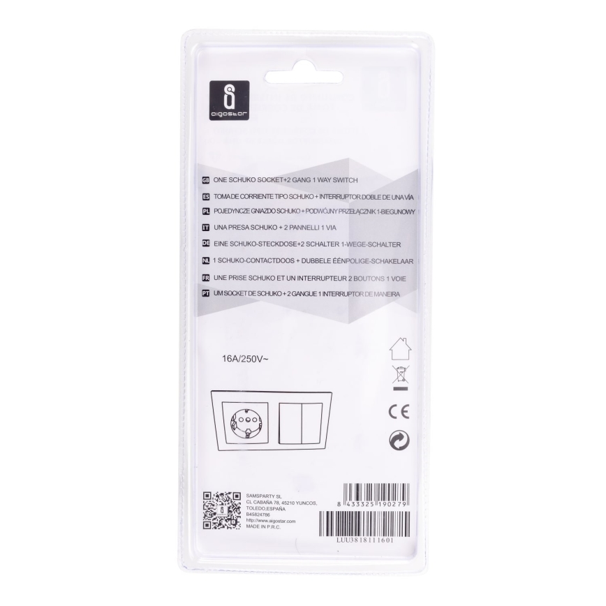Aigostar - Spínač domovní se zásuvkou 1x16A/250V