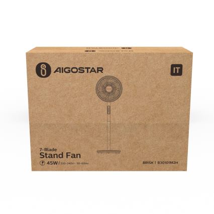 Aigostar - Stojanový ventilátor 45W/230V pr. 35 cm bílá
