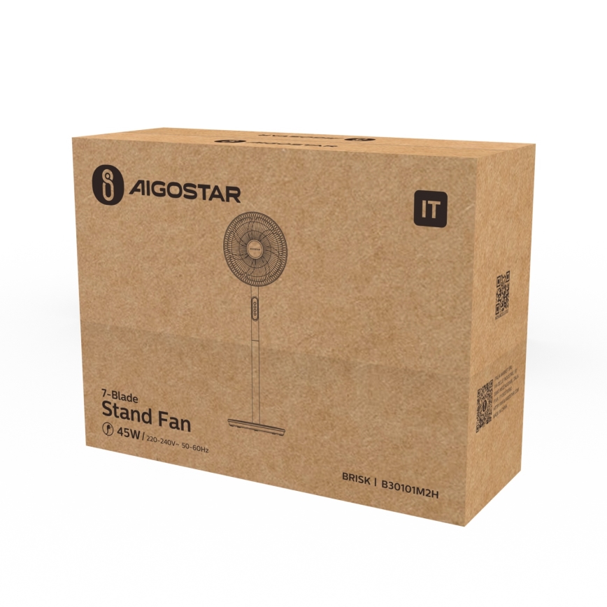 Aigostar - Stojanový ventilátor 45W/230V pr. 35 cm bílá