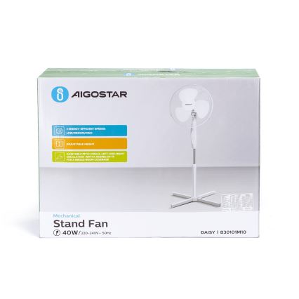 Aigostar - Stojanový ventilátor 45W/230V pr. 41 cm bílá