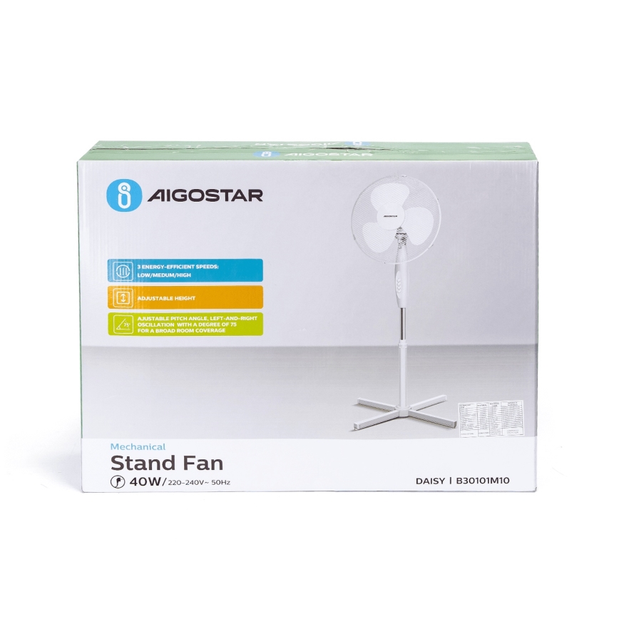 Aigostar - Stojanový ventilátor 45W/230V pr. 41 cm bílá