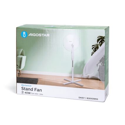 Aigostar - Stojanový ventilátor 45W/230V pr. 41 cm bílá