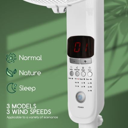 Aigostar - Stojanový ventilátor 50W/230V 43 cm bílá + dálkové ovládání