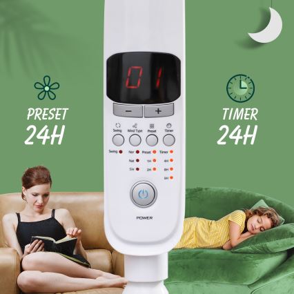 Aigostar - Stojanový ventilátor 50W/230V 43 cm bílá + dálkové ovládání