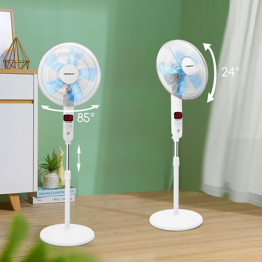 Aigostar - Stojanový ventilátor 50W/230V 43 cm bílá + dálkové ovládání