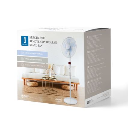 Aigostar - Stojanový ventilátor 50W/230V 43 cm bílá + dálkové ovládání