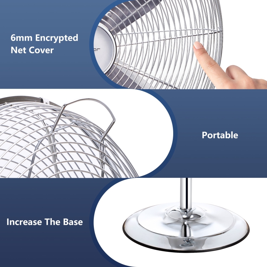 Aigostar - Stojanový ventilátor 50W/230V 44,8 cm lesklý chrom