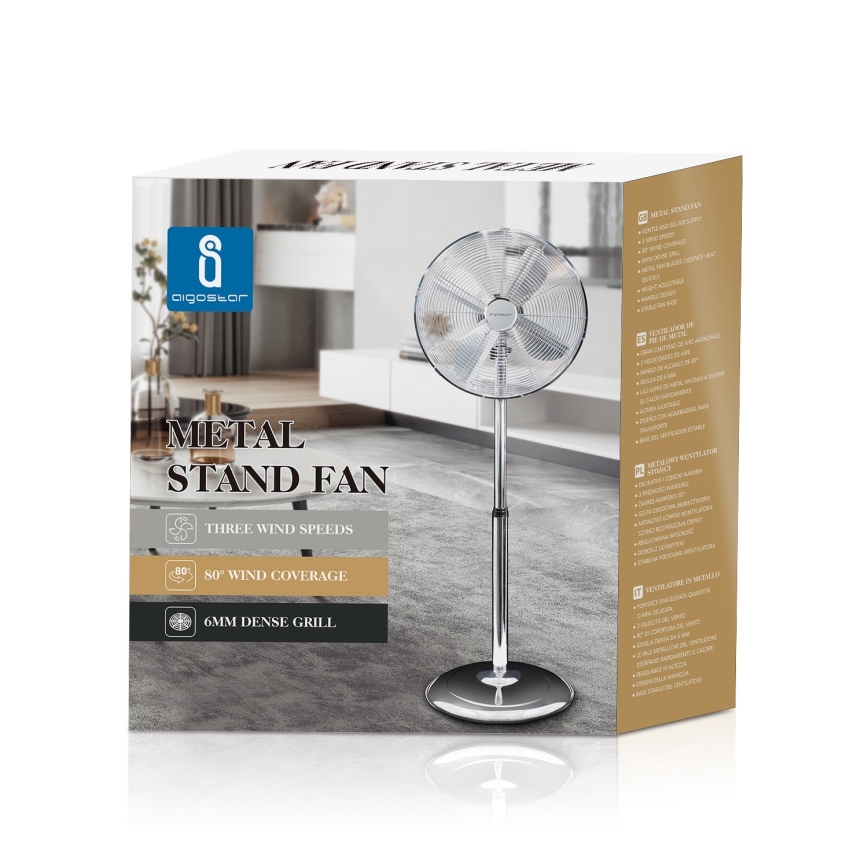 Aigostar - Stojanový ventilátor 50W/230V 44,8 cm lesklý chrom