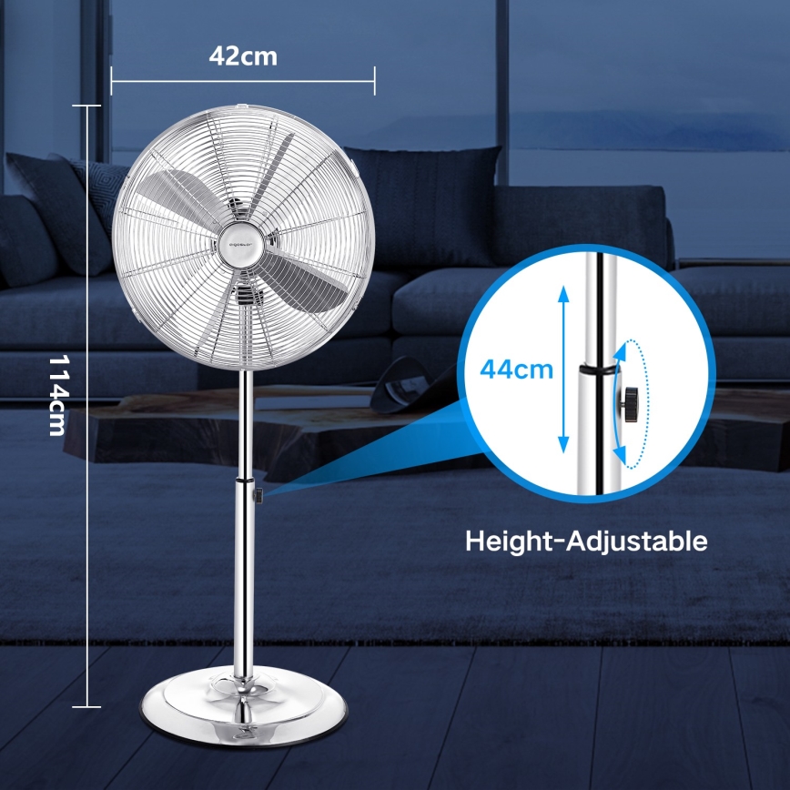 Aigostar - Stojanový ventilátor 50W/230V 44,8 cm lesklý chrom