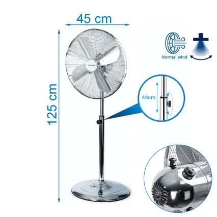 Aigostar - Stojanový ventilátor 50W/230V pr. 45 cm chrom