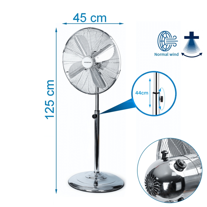 Aigostar - Stojanový ventilátor 50W/230V pr. 45 cm chrom