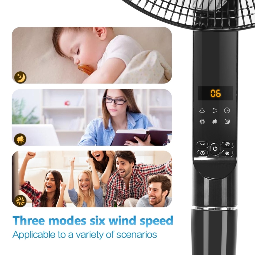 Aigostar - Stojanový ventilátor 55W/230V 40 cm černá + dálkové ovládání