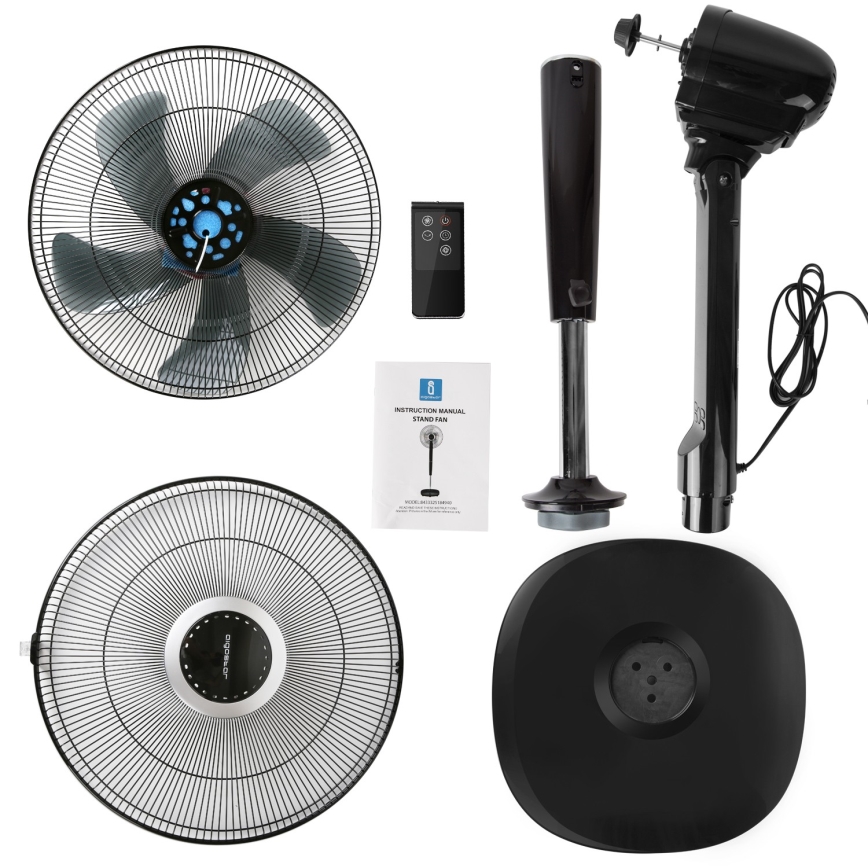 Aigostar - Stojanový ventilátor 55W/230V 40 cm černá + dálkové ovládání