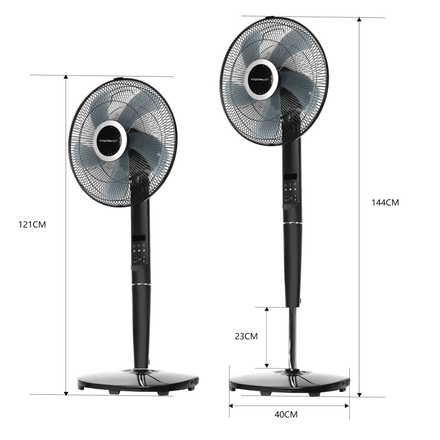 Aigostar - Stojanový ventilátor 55W/230V 40 cm černá + dálkové ovládání
