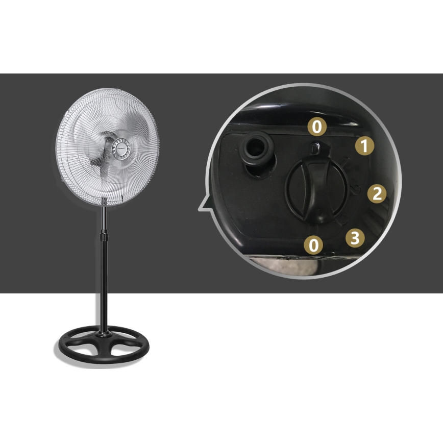 Aigostar - Stojanový ventilátor 55W/230V lesklý chrom/černá