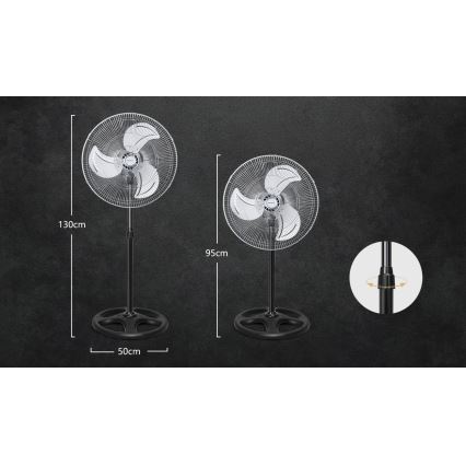 Aigostar - Stojanový ventilátor 55W/230V lesklý chrom/černá
