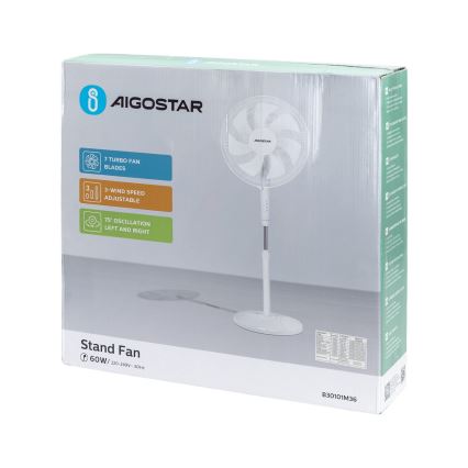 Aigostar - Stojanový ventilátor 60W/230V pr. 40 cm bílá