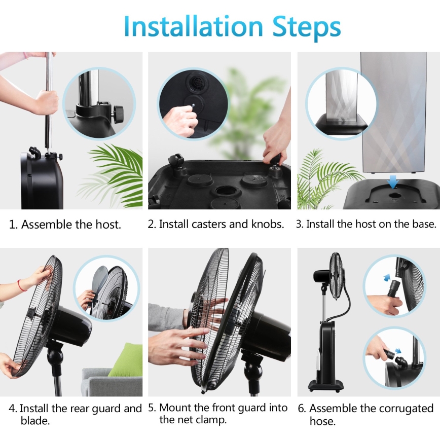 Aigostar - Stojanový ventilátor s mlhovým efektem MIST 95W/230V + dálkové ovládání
