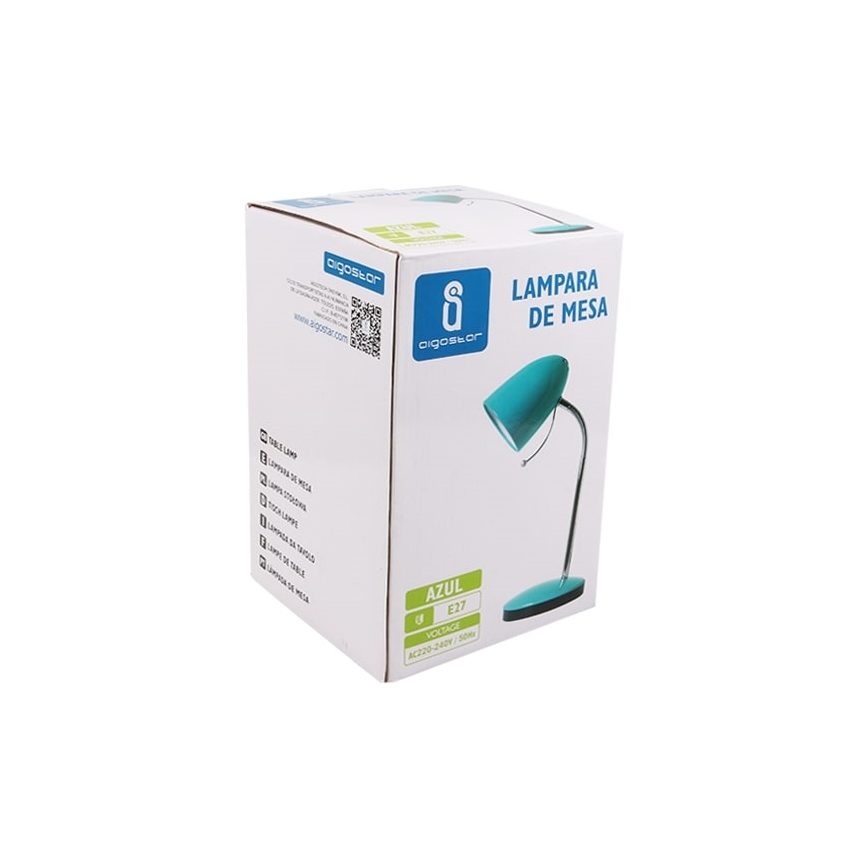 Aigostar - Stolní lampa 1xE27/36W/230V modrá/lesklý chrom