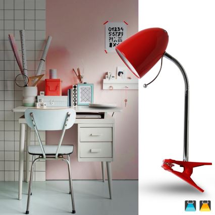 Aigostar - Stolní lampa s klipem 1xE27/11W/230V červená/lesklý chrom