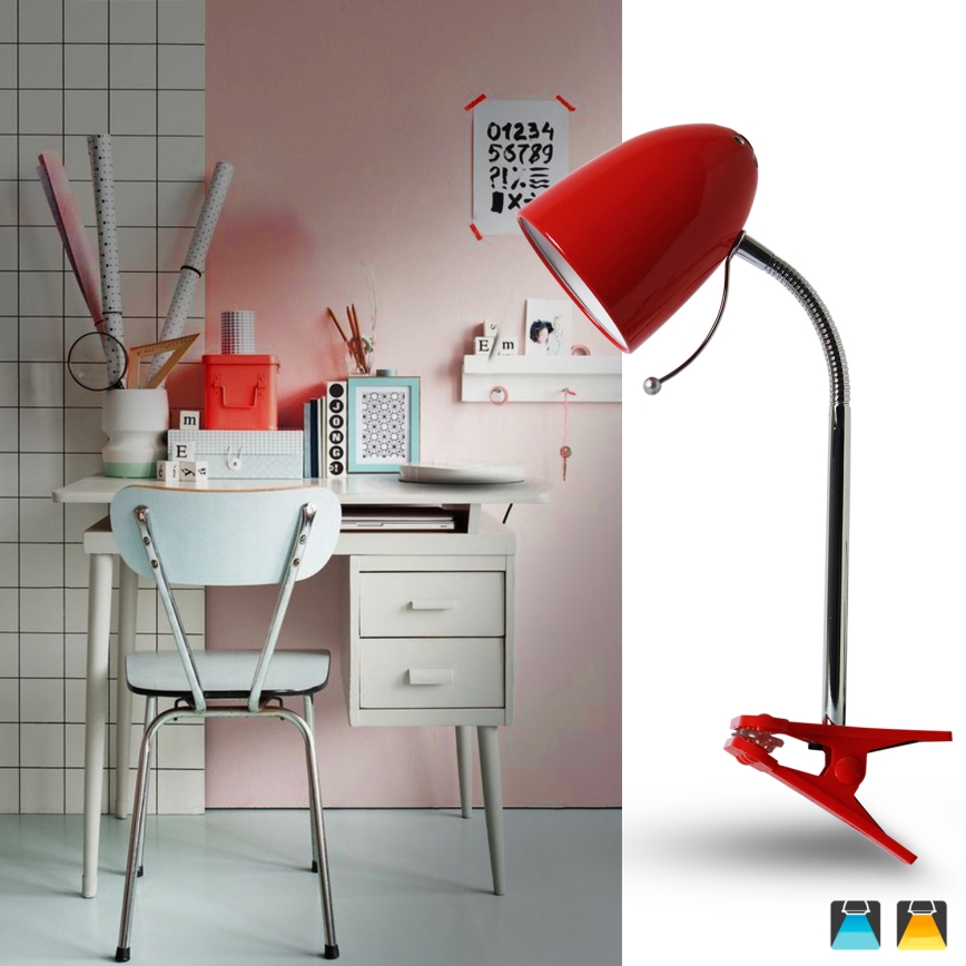 Aigostar - Stolní lampa s klipem 1xE27/11W/230V červená/lesklý chrom
