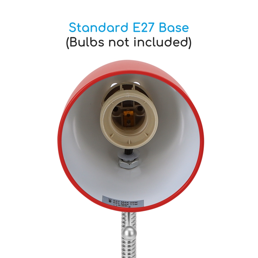 Aigostar - Stolní lampa s klipem 1xE27/11W/230V červená/lesklý chrom
