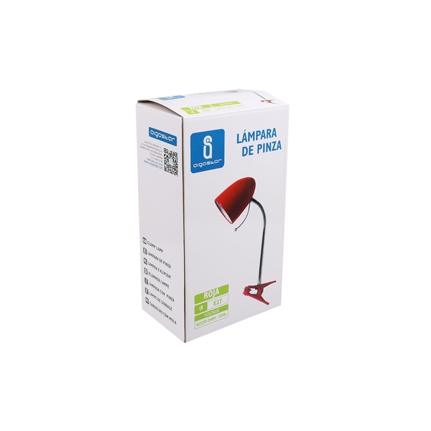 Aigostar - Stolní lampa s klipem 1xE27/11W/230V červená/lesklý chrom