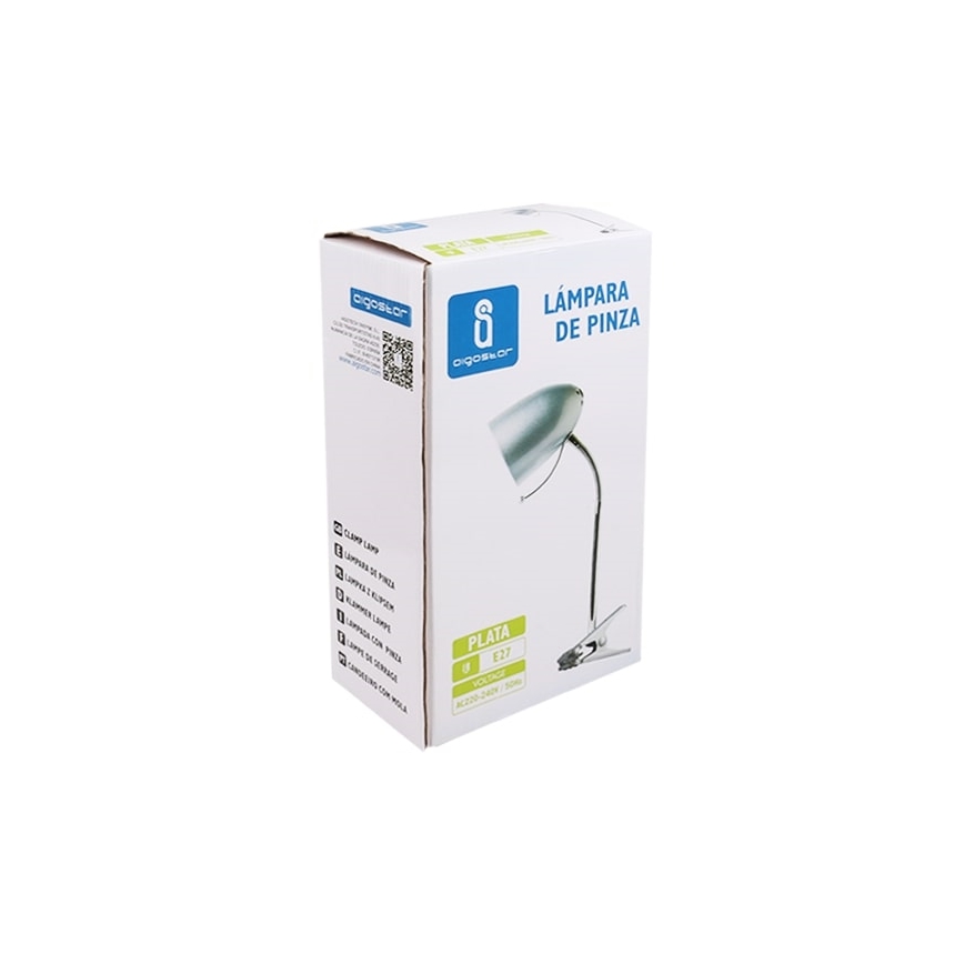 Aigostar -  Stolní lampa s klipem 1xE27/11W/230V stříbrná/lesklý chrom