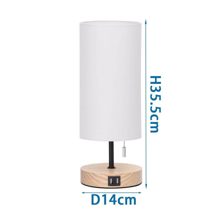 Aigostar - Stolní lampa s USB portem 1xE27/40W/230V béžová