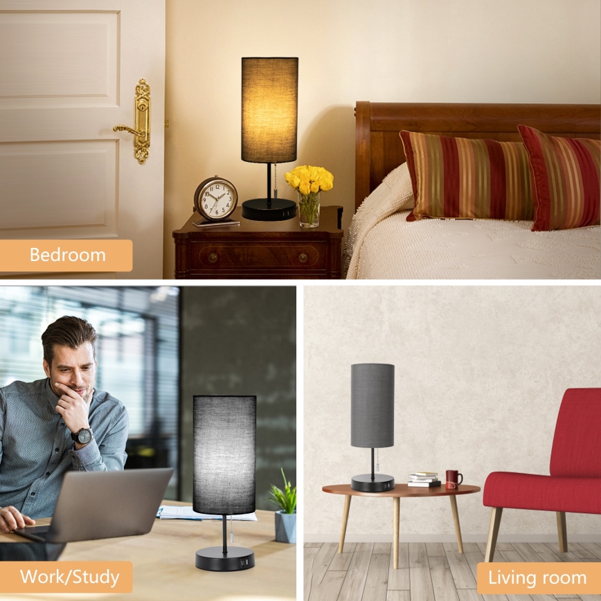 Aigostar - Stolní lampa s USB portem 1xE27/40W/230V černá