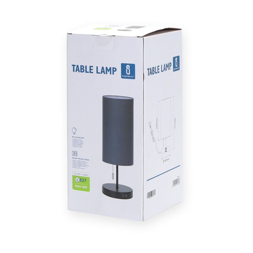 Aigostar - Stolní lampa s USB portem 1xE27/40W/230V černá