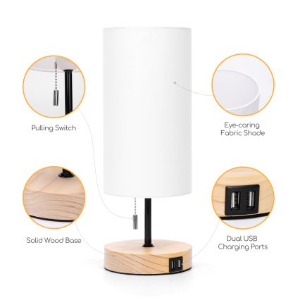 Aigostar - Stolní lampa s USB portem 1xE27/40W/230V černá/krémová