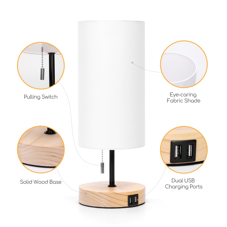 Aigostar - Stolní lampa s USB portem 1xE27/40W/230V černá/krémová