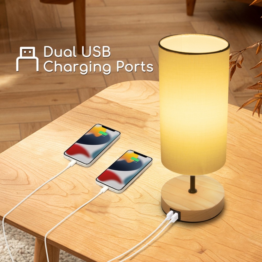 Aigostar - Stolní lampa s USB portem 1xE27/40W/230V černá/krémová