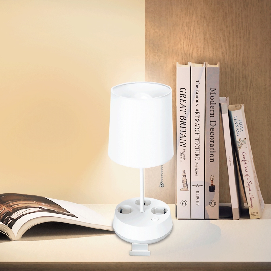 Aigostar - Stolní lampa se zásuvkami 1xE27/60W/230V bílá