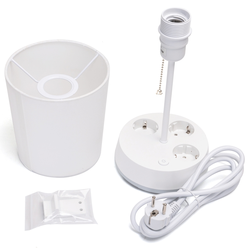 Aigostar - Stolní lampa se zásuvkami 1xE27/60W/230V bílá