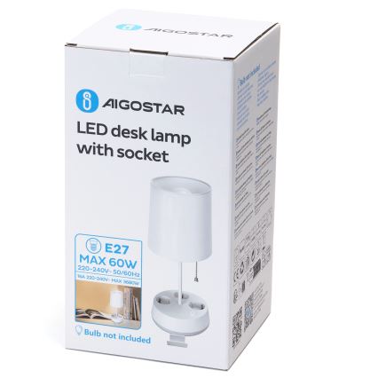 Aigostar - Stolní lampa se zásuvkami 1xE27/60W/230V bílá