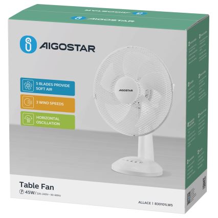 Aigostar - Stolní ventilátor 45W/230V bílá