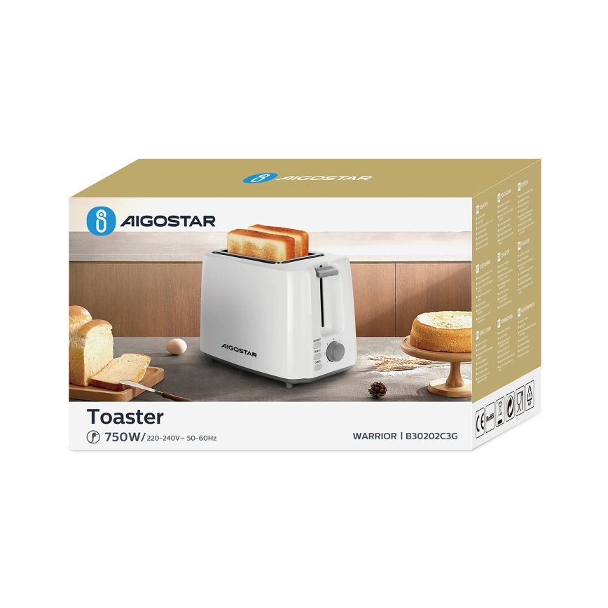 Aigostar - Topinkovač s dvěma otvory 750W/230V bílá