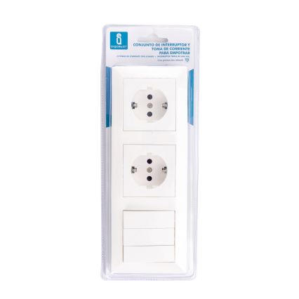 Aigostar - Trojitý vypínač č. 3 a 2x zásuvka SCHUKO 230V s rámečkem bílá