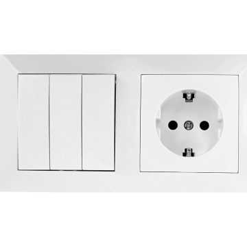 Aigostar - Trojitý vypínač č. 3 a zásuvka SCHUKO 230V s rámečkem bílá
