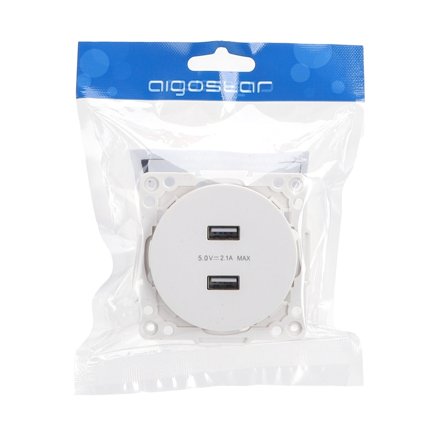 Aigostar - USB napájecí zásuvka bez rámečku 2x USB-A bílá