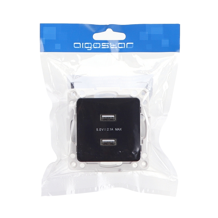 Aigostar - USB napájecí zásuvka bez rámečku 2x USB-A černá