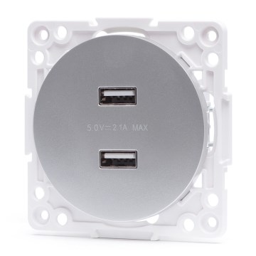 Aigostar - USB napájecí zásuvka bez rámečku 2x USB-A stříbrná