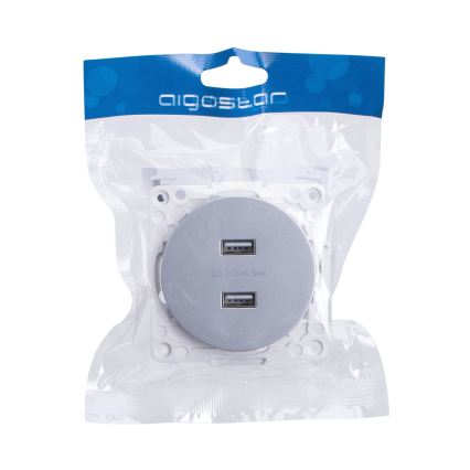 Aigostar - USB napájecí zásuvka bez rámečku 2x USB-A stříbrná