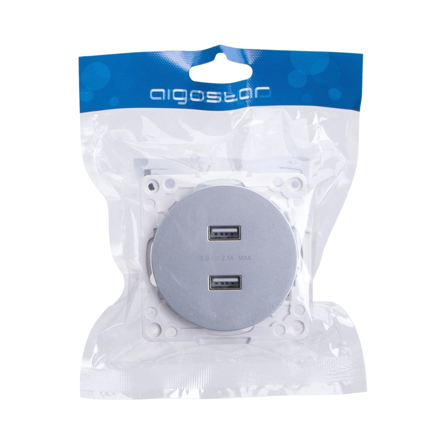 Aigostar - USB napájecí zásuvka bez rámečku 2x USB-A stříbrná